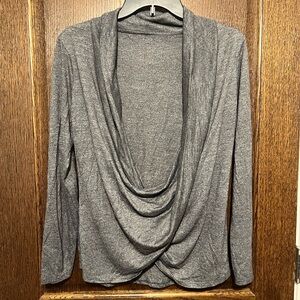 Gray Drape Front Long Sleeve Top